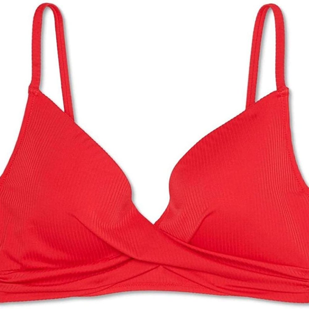 NWT Shade & Shore Bikini Top Red Ribbed Padded Lightly Lined Size 36D